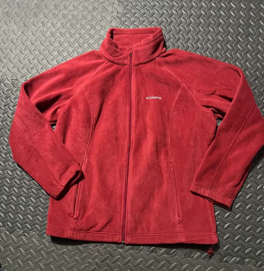 Columbia Fleece Jacket Size 1X Red Full Zip Stand Collar Pockets Outdoor
